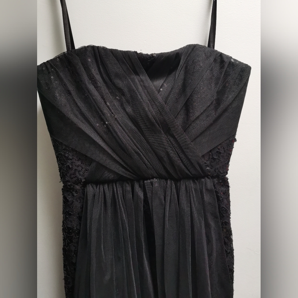 NWT BCBG Maxazria Vienna Sequin Lace Tulle Overlay Strapless Black Dress size 2 - Picture 9 of 16
